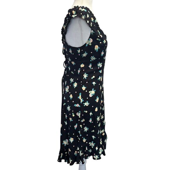 FREE PEOPLE “Like a Lady” Black Floral Mini Dress Size M Open Back, Ruffle Hem - Picture 4 of 8